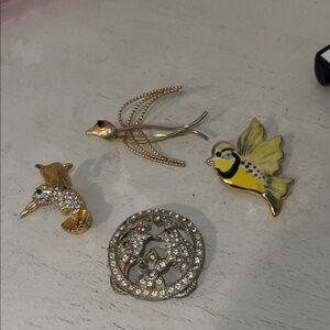 12k gold filled Winard plus antique bird crystal brooches